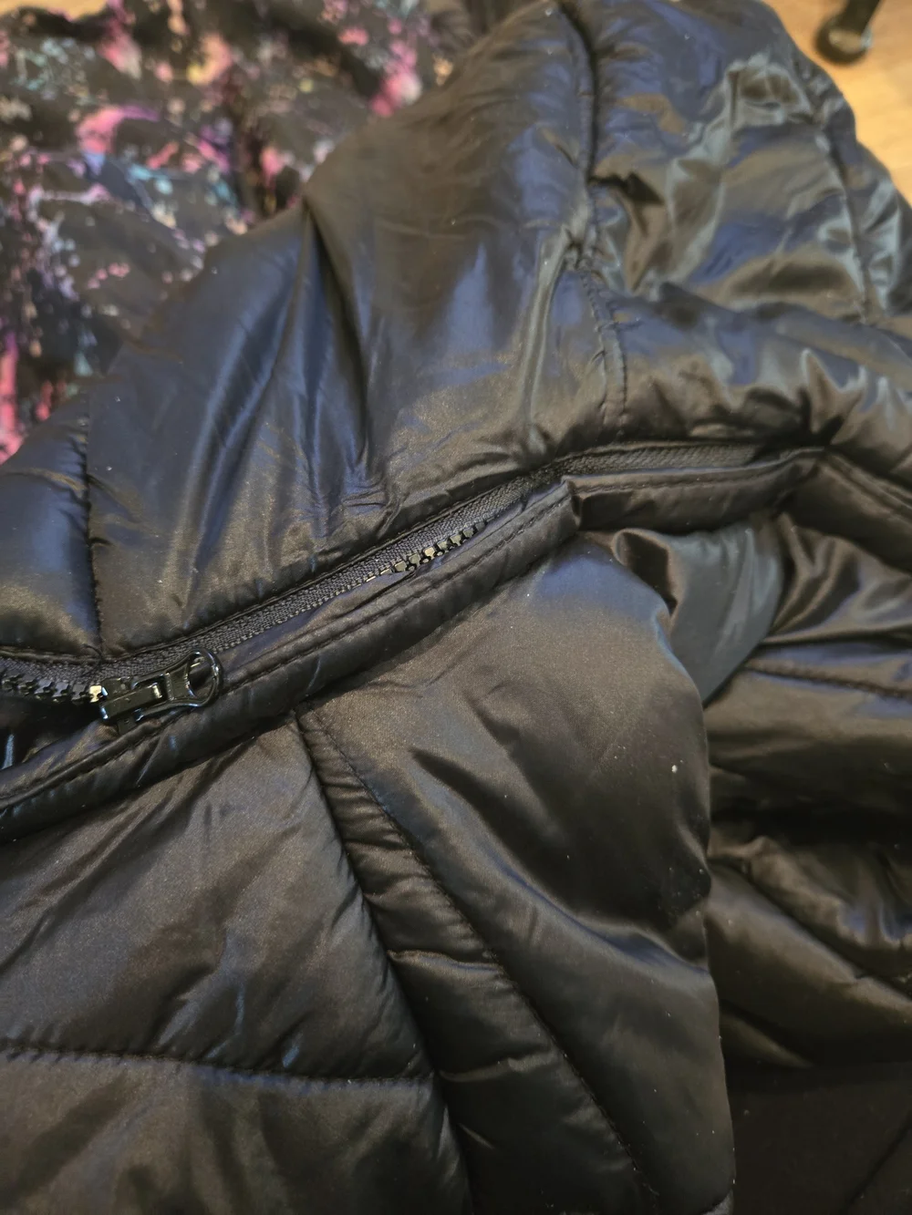 Justice Black Jacket with Pink & Purple Splatter Lining